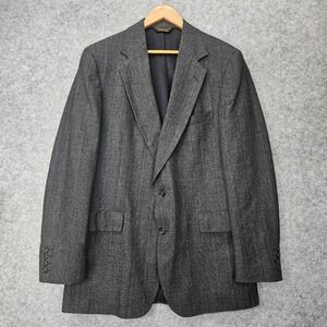 Vintage 90s STRATHMORE Sports Coat Men 40L Medium Long Gray Glen Plaid Union USA